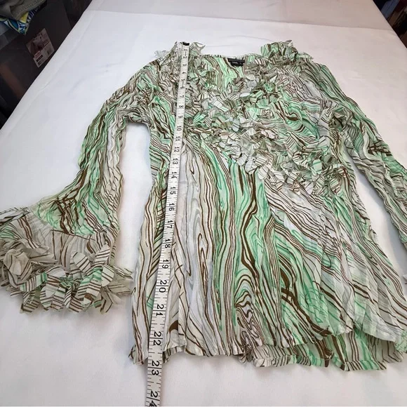 Piano Green Brown Crinkle Blouse - Picture 10 of 16